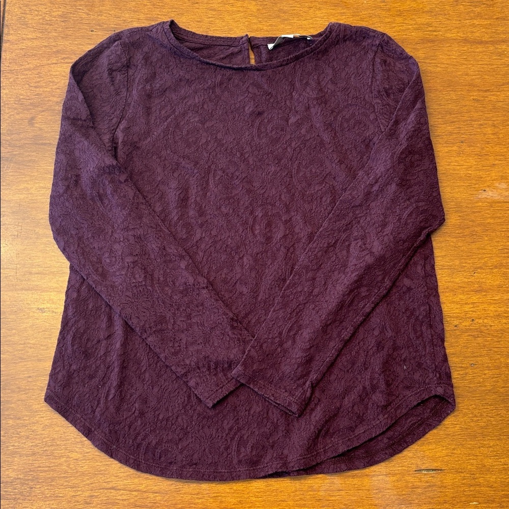 LOFT Deep Purple Paisley Textured Knit Top size M